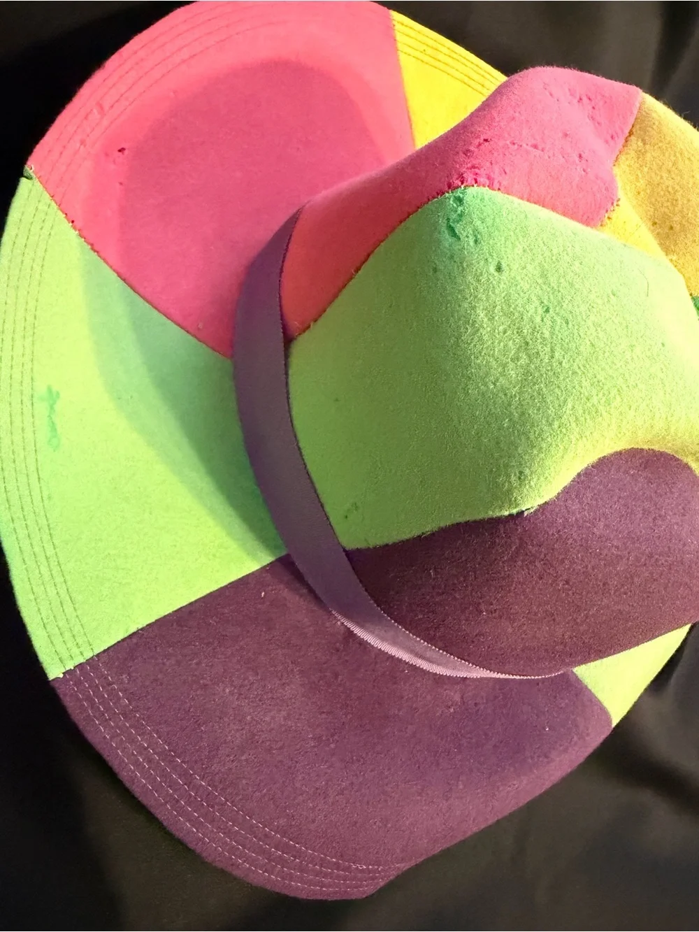 Saks Fifth Avenue Multicolor Colorblock Wide-Brim Fedora with Purple Band